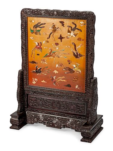 A Chinese Carved and Inlaid Table Screen