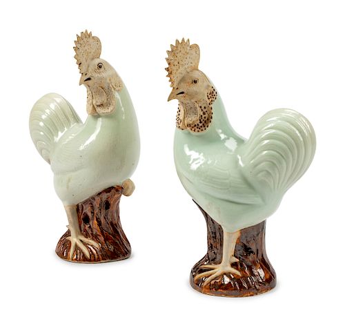 A Pair of Chinese Porcelain Figures of Roosters