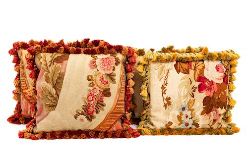 A Group of Four Aubusson Upholstered Pillows