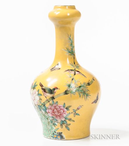 Yellow-ground Famille Rose Vase