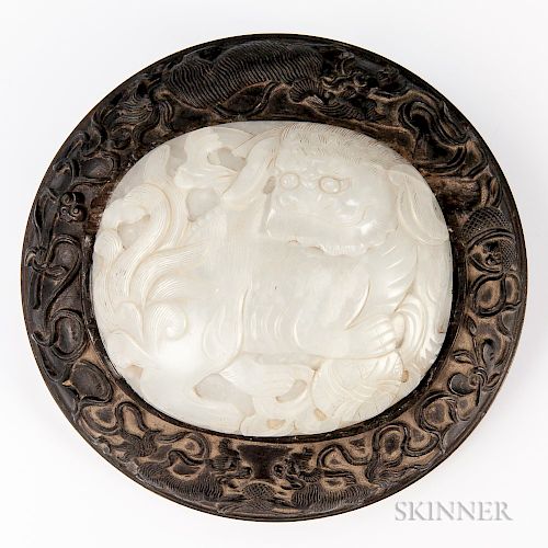 Nephrite Jade Plaque with Carved Wood Cover