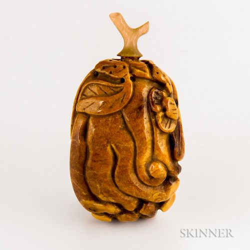 Carved Amber Snuff Bottle