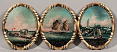 Set of Three Oval Export Ship Portraits