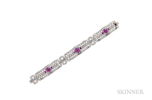 Platinum, Pink Sapphire, and Diamond Bracelet
