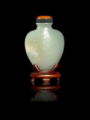 A Pale Celadon Jade Snuff Bottle
Height 2 1/8 in., 5 cm. 