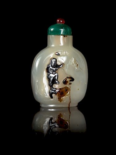 A Carved Silhouette Agate Snuff Bottle
Height 2 1/4 in., 6 cm. 