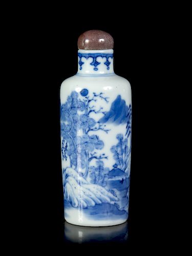 A Blue and White Porcelain Snuff Bottle
Height 2 3/4 in., 7 cm. 