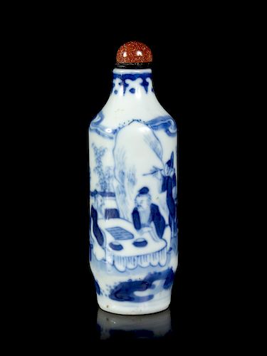A Blue and White Porcelain Snuff Bottle
Height 3 1/4 in., 8 cm. 