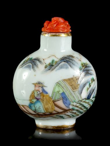 A Famille Rose Porcelain Snuff Bottle
Height 2 1/2 in., 6 cm. 