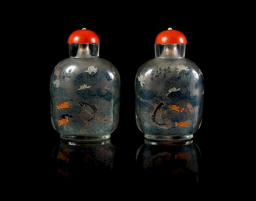 A Pair of Inside Painted Glass Snuff Bottles
Each: height 3 in., 8 cm. 