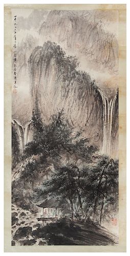 Attributed to Fu Baoshi
Height 37 1/2 x width 17 in., 95 x 43 cm. 