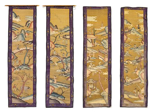 Four Kesi Silk Hanging Scrolls
Each height 39 in., 99 cm. 