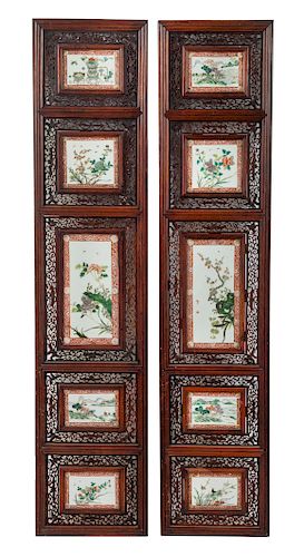 Two Porcelain Inset Hardwood Panels
Each: height 56 1/2 x width 12 1/4 width in., 144 x 31 cm.