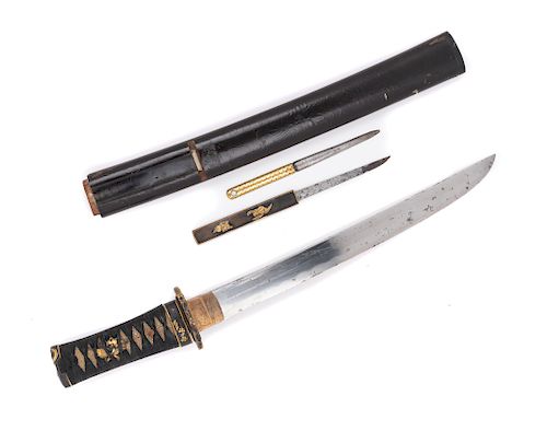 A Japanese Wakazashi
Blade length 11 1/4  in., 29 cm. Overall length 17 1/4 in., 44 cm. 