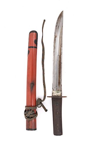 A Japanese Wakazashi
Blade length 14 in., 36 cm. Overall length 21 in, 53 cm.