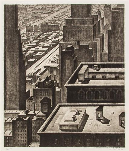 Armin Landeck, (American, 1905-1984), Manhattan Vista, 1934