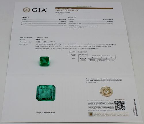 JEWELRY. GIA 22.39 Colombian Emerald, 5202508511.