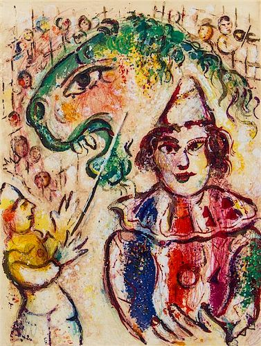 Marc Chagall, (French/Russian, 1887-1985), Clown au lion, (plate 15 from Le Cirque), 1967