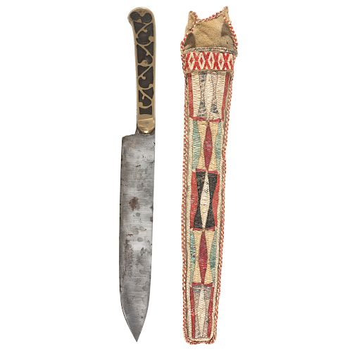Great Lakes Quilled Hide Knife Sheath with Cartouche Knife, From the James B. Scoville Collection