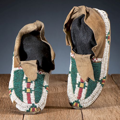 Arapaho Beaded Hide Moccasins, From the James B. Scoville Collection