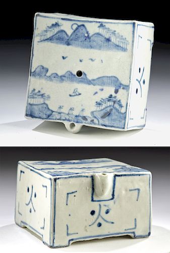 19th C. Korean Porcelain Water Dropper w/ River Scene