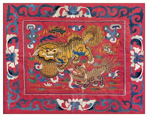 Four Embroidered Silk Panels
Largest: 26 height x 30 width in., 66 x 76 cm.