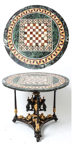 Neoclassical-Style Pietra Dura Marble Games Table