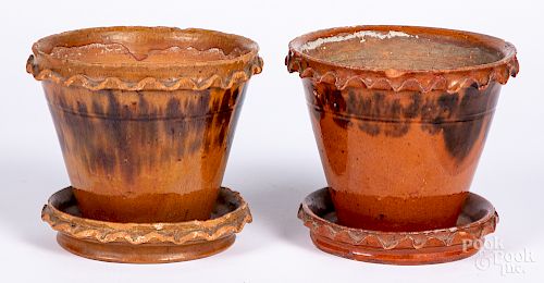 Two Pennsylvania redware flowerpots