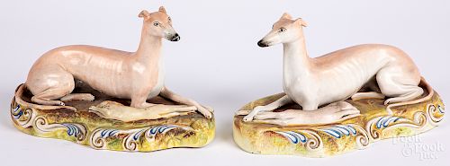 Pair of Staffordshire whippet and hare groups