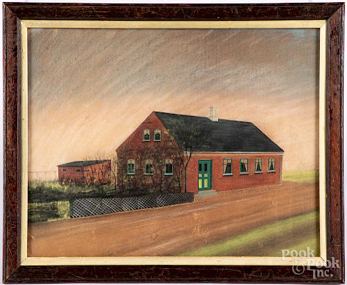Pastel of a brick house