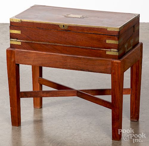 Brass bound camphorwood lap desk on stand