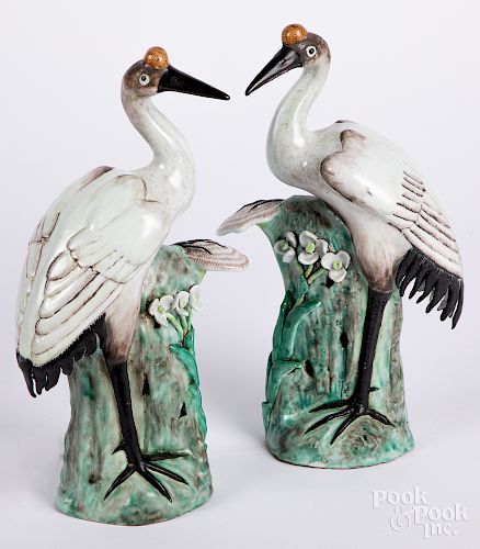 Pair of Chinese export porcelain cranes