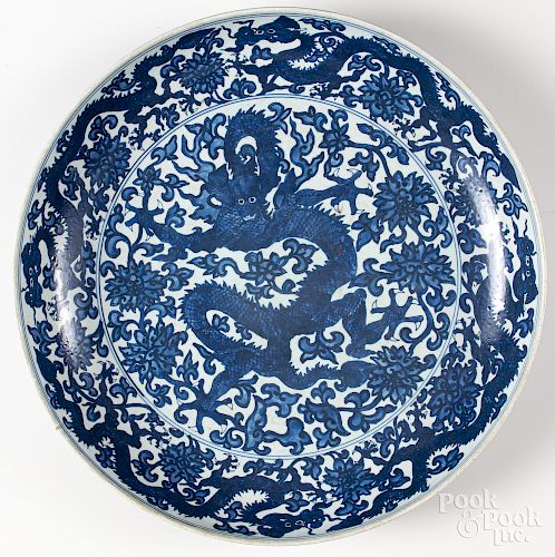 Massive Chinese blue and white porcelain charger
