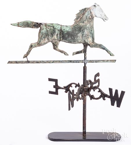 Full bodied patinated copper horse weathervane