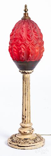 Victorian red satin glass hanging lamp