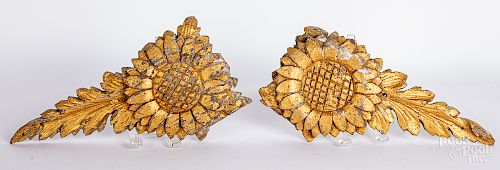 Two carved and gilt sunflower furniture elements