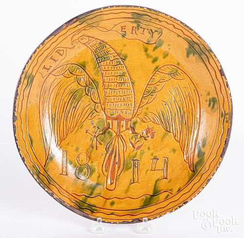 Shooner redware plate, with eagle