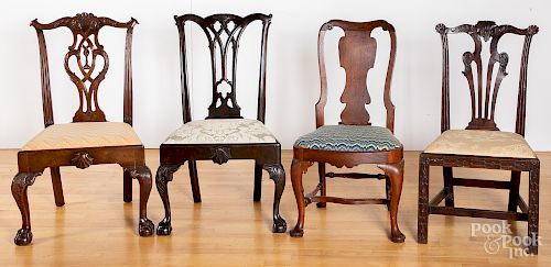 Three Chippendale style mahogany dining chairs, etc.