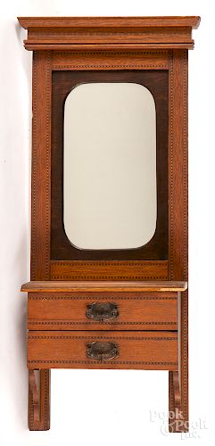 Victorian walnut wall mirror with drawers