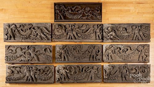 Ten English carved oak panels