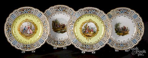 Four Meissen reticulated porcelain plates