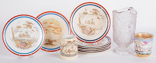 Eight Remember the Maine porcelain plates, etc.