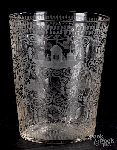 Large etched glass vase