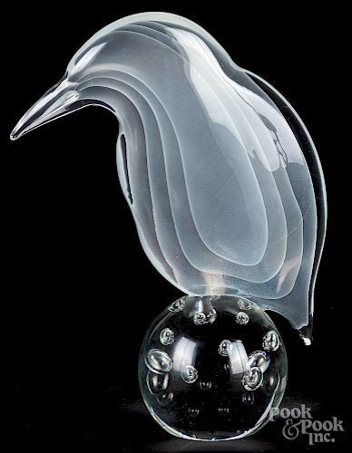 Large art glass bird on an orb