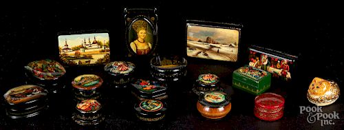 Collection of fifteen Russian enameled boxes