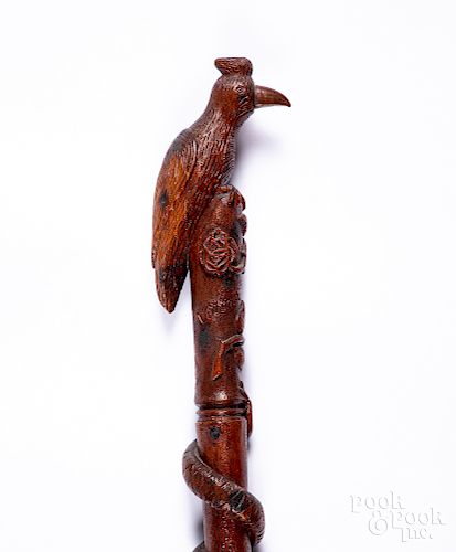 Carved bird walking stick
