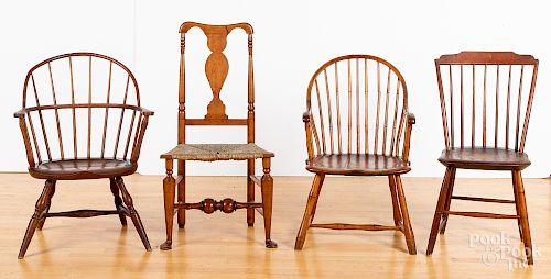 Three American Windsor armchairs, etc.