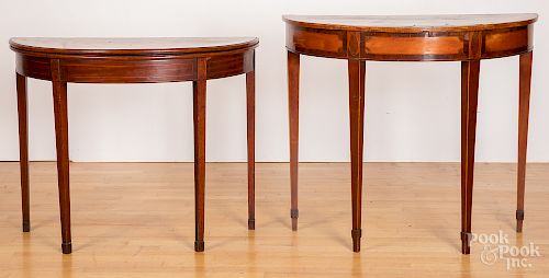 Two English Hepplewhite demilune tables