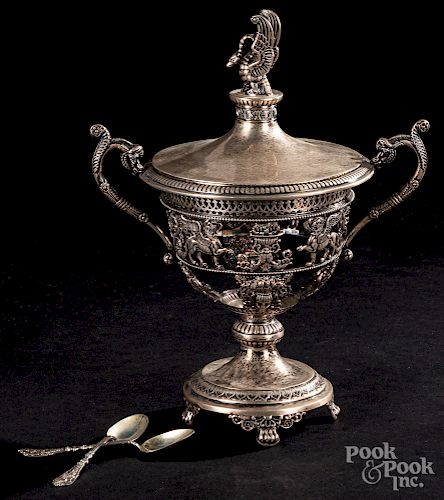 800 silver covered urn, etc.