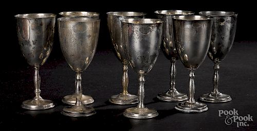 Eight Mexican sterling silver goblets